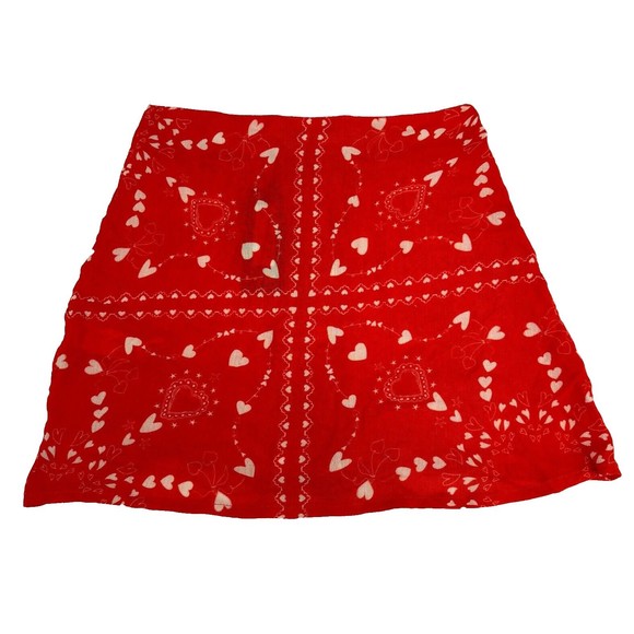 Nasty Gal Red Heart Bandana Print Button Front Mini Skirt Sz 0 US Valentine Love - Picture 6 of 7